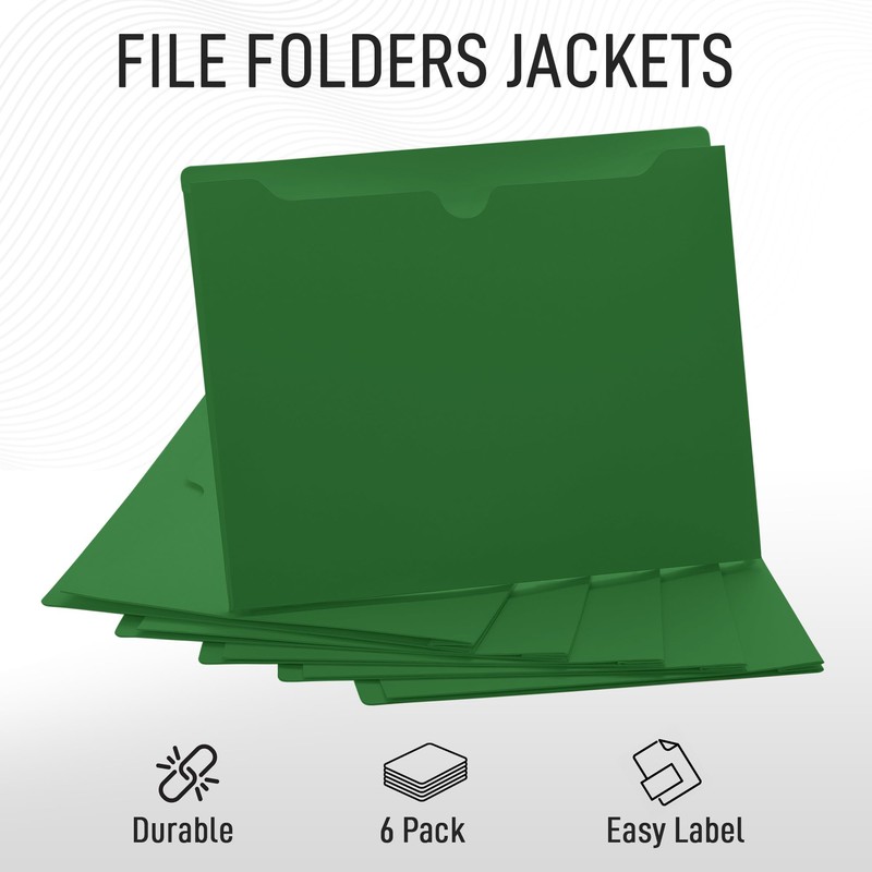 Green File Jackets, 2 Inch Expansion, Letter Size, Reinforced Straight-Cut