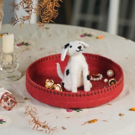 SOFFEE DESIGN Felt Dog Tray, Multi-Use Organizer for Jewelry/Watches/Keys, Non-Slip Bathroom Counter & Entryway Decor, Puppy Bowl Desktop Pet Lover Gift