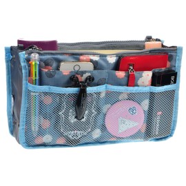 Vercord Purse Organizer Insert for Handbags Bag Organizers Inside Tote Pocketbook Women Nurse Nylon 13 Pockets Blue Flower Small