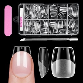 Venares Ballerina Nail Tips, Short, Pack of 120 Full Cover Nail Tips for Gel Nails, 12 Sizes, Soft Gel Tips, Nails for Sticking with Glue, Files, Nail Buffers, Cuticle Pusher, Gel Press on Nails