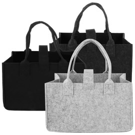 ASelected Pack of 3 Felt Shopping Basket Small 30 x 20 x 18 cm Felt Bag Small Shopper Foldable and Reusable for Shopping Travel Work Picnic, Light grey + black + dark grey, Utility