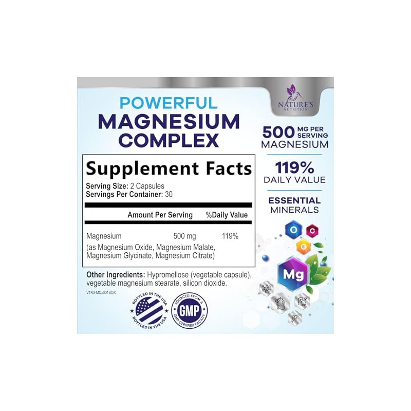 Nature's Nutrition Suplemento de complejo de magnesio 500 mg -