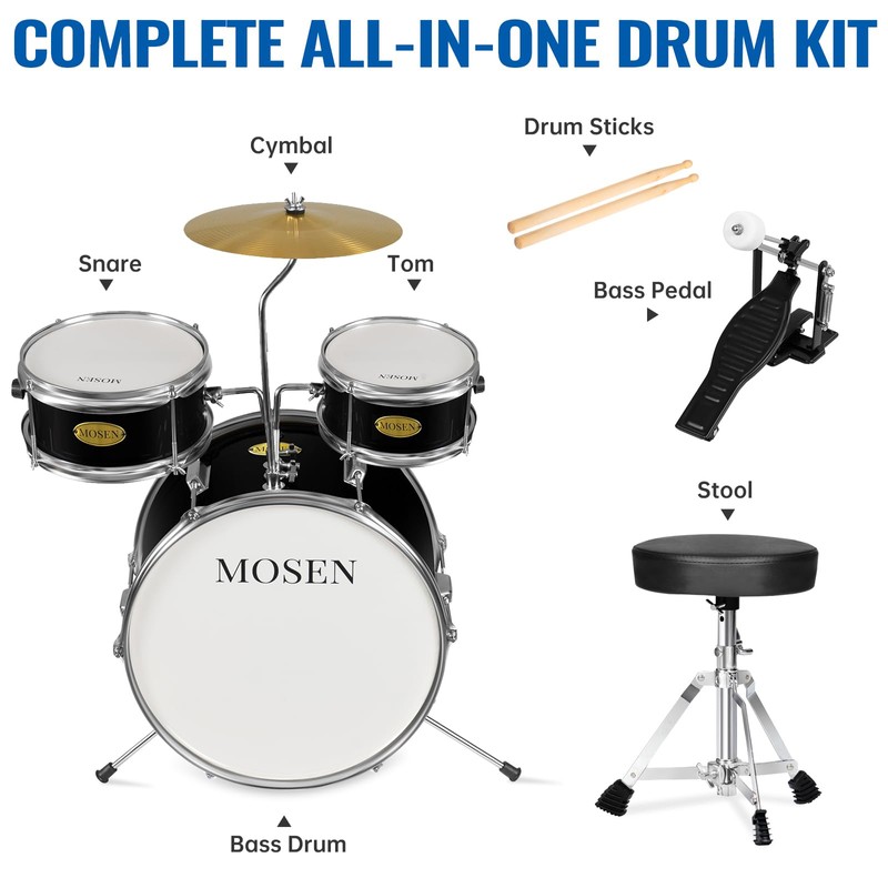 MOSEN Drum Set 3-Piece Beginner Drum Set Junior Drum Kit