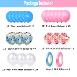 Pink Blue White Party Balloons - 50 Pack 12 Inch Pink and Blue Confetti Latex Balloons Pastel Balloons for Baby Shower Wedding Birthday Party Decoration