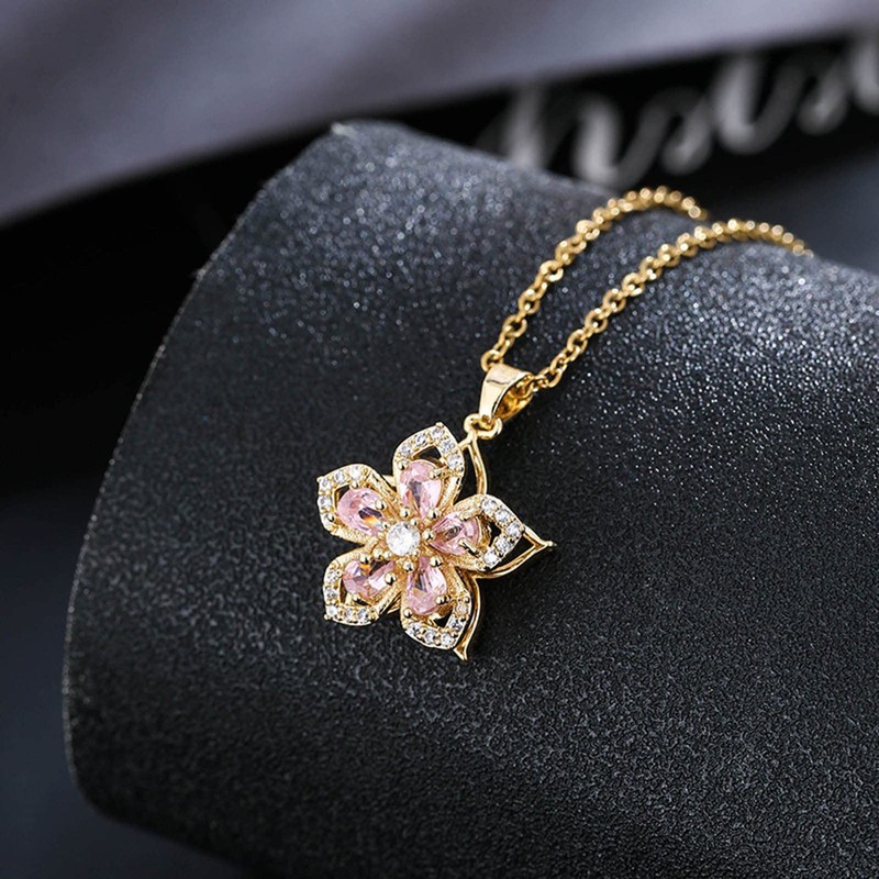NUEAYMS Rotating Bauhinia Zircon Flower Pendant Collarbone Chain Temperament Simple