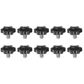 sourcing map 10pcs Star Knobs M8 x 12mm 304 Stainless Steel Threaded Stud 32mm Plastic 6-Star Head Hand Tightening Thumb Screw Clamping Jig Knob Handle, Black