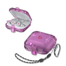 SKPY [Clear Purple with Lock] Shock-Absorption Case Compatible with Beats Fit Pro with Carabiner/Lanyard Accessories Full Body Cover for Boys Girls Womens Mens Teens