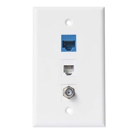 Coax Ethernet Phone Wall Plate - 1 Port Cat6 RJ45 + 1 Phone Jack Cat3 RJ11/RJ12 + 1 Port Coax Cable TV- F-Type