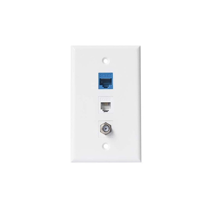 Coax Ethernet Phone Wall Plate - 1 Port Cat6 RJ45