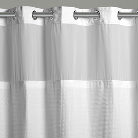 Hookless It’s A Snap! Waffle Shower Curtain, 3-in-1 Shower Curtain with Sheer Top Window, Flex-On Rings & Fabric Liner, 71” x 86”, White