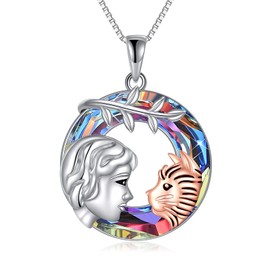 YAFEINI Cat Crystal Necklace Girls Cat Pendant Necklace 925 Sterling Silver Cat Jewellery Gifts for Women Girls Daughter (Volcanic Crystal Cat necklace)