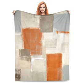 Orange Grey Abstract Art Painting Throw Blanket Soft Cozy Plush Warm Fleece Blanket for Sofa Couch Bed 80"X60"
