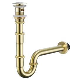 OPERMAXER Bathroom Sink Stopper Bottle Trap, U-Shape 1-1/4 inch Slip Inlet Drain, Adjustable Height P Trap Set with Overflow, General US/CA Standard, Thickened(29.8oz), Brushed Gold