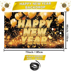 Large Happy New Year Banner, Happy New Year Party Decorations, Happy New Years Backdrop 2025 New Years Eve Party Supplies, Happy New Year Hanging Sign Poster Background