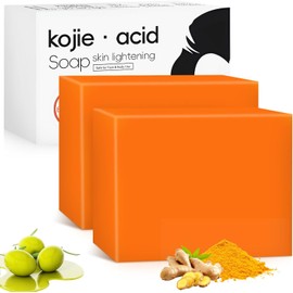 2PCS Barra de ácido Kójico, acido kojico para manchas, Jabón de ácido kójico puede eliminar los puntos negros, jabones iluminadores de limón para atenuar las manchas oscuras