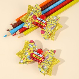 2PCS Glitter Back To School Bow Hair Clips Cute Books Hairpin Headdress 3.5in Sparkly Cheer Bow Barrettes Alligator Barrettes First Day School Accessories Gift for Girls Student Teacher