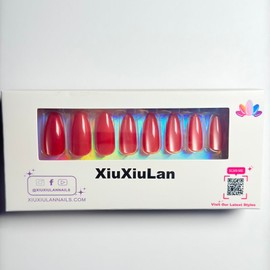 XIUXIULAN Press on Nails, Cat eye Solid Almond False Nails, Blue Red Green 12 Size Glossy Soft Gel 24 Pcs (Red, Medium)