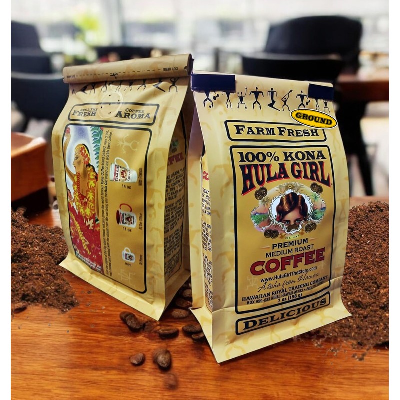 Hula Girl Kona Coffee, Grown in Hawaii, Hand Picked, Sun