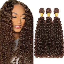24 26 28 Inch Raivide Hair Color #4 Bundles Dark Brown Kinky Curly Human Hair Bundles Chocolate Brown Bundles Color #4 Curly Bundles Human Hair Dark Brown Bundles