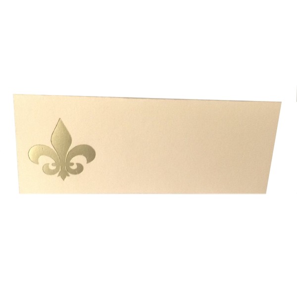 100 Gold Fleur de Lis Tent Style Ivory Place Cards 4.25" X 1.75 Folded