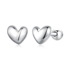 18g Mini Heart Sterling Silver Hypoallergenic Earrings for Women Girls Teens Minimalist Love Hearted Bead Stud Tiny Small Cartilage 3mm Ball Screw Back Tragus Cute Birthday Holiday Jewelry Gifts