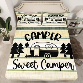 Camper Fitted Sheet for Kids Boys Girls Bedding Set Great Camping Bed Sheet Set RV Camping RV Accessories Travel Trailer Duvet Cover Double Size 3 Pieces