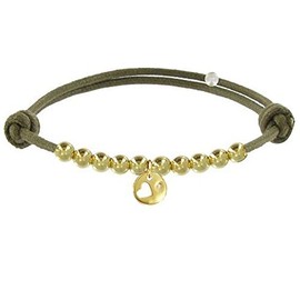 LES POULETTES BIJOUX - Gold-Plated Bracelet - Heart Medal and Beads on Waxed Cord - Classics, Textile, Pearl