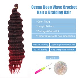Braiding Hair 1B/Burgundy Curly Braiding hair 16 Inch Wet and Wavy Braiding Hair Deep Wave Crochet Hair Extensions for Goddess Braids Twists Water Wave Bundles Dreadlocks(6 Packs,TBug)…