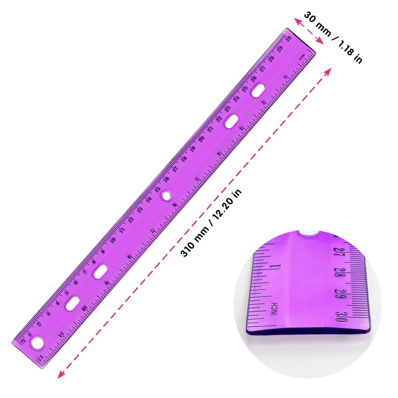 ZZTX 6 Pack Color Transparent Ruler Plastic Rulers 12 Inch,
