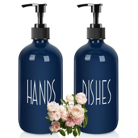 Dish Soap Dispenser for Kitchen - 16 OZ Glass Hand Soap Dispenser Set - Kitchen Bathroom Decor and Accessories (Navy Blue)