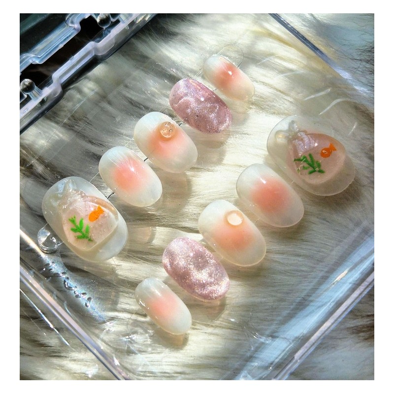 Fish Tank Peach Bung[Handmade Nail Tip] - Short Oval /