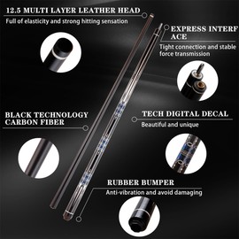 Tiekerbilir Glass Fiber Pool Cue, 2-Pieces Pool Cue Stick - 58" Professional Billiard Pool Cues Sticks, 19-20 oz Professional Pool Stick Set (with Cue Case & Glove) (Cue Set A)