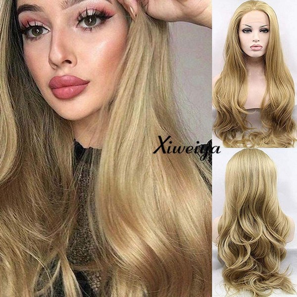 Xiweiya Lace Front Wig Long Dark Blonde Lace Front Wig Middle Part Blonde Synthetic Lace Front Wig Heat Resistant Fiber Soft Lace Wig