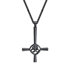 OIDEA Men's Cross Peter Cross Necklace: Inverted Cross Pendant with Wheat Chain Upside Down Cross Chain Religious Catholic Gift for Men Family Friend Black Silver, Stainless Steel