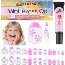 EBANKU 1 Pack Kid Fake Nail Kit, 26 Pieces Press on Nails for Kids Mini Press on Nail Short Artificial False Nail Kits for Kids Girls