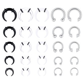 Kakonia 25Pcs 14G-6G Septum Pincher Tapers Horseshoe Septum Rings Acrylic& 316L Stainless Steel Internally Threaded Spike Ball Circular Barbell Nose Septum Ear Stretching Kit for Women Men