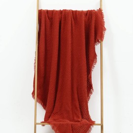 CREVENT 127x152cm Farmhouse Breathable Lightweight Spring Summer Fall Knit Throw Blanket for Couch Chair (Burnt Orange/Rust Brick Red - Waffle)