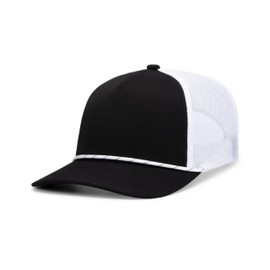 Pacific Headwear Weekender Trucker Cap-Stylish Rope Hat Design for Outdoor Adventures and Leisure Activities, Black/White/Black