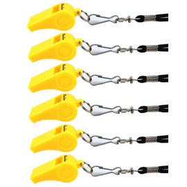 yueton Plastic Coach Whistles with Lanyard, Pack of 6 (Yellow)