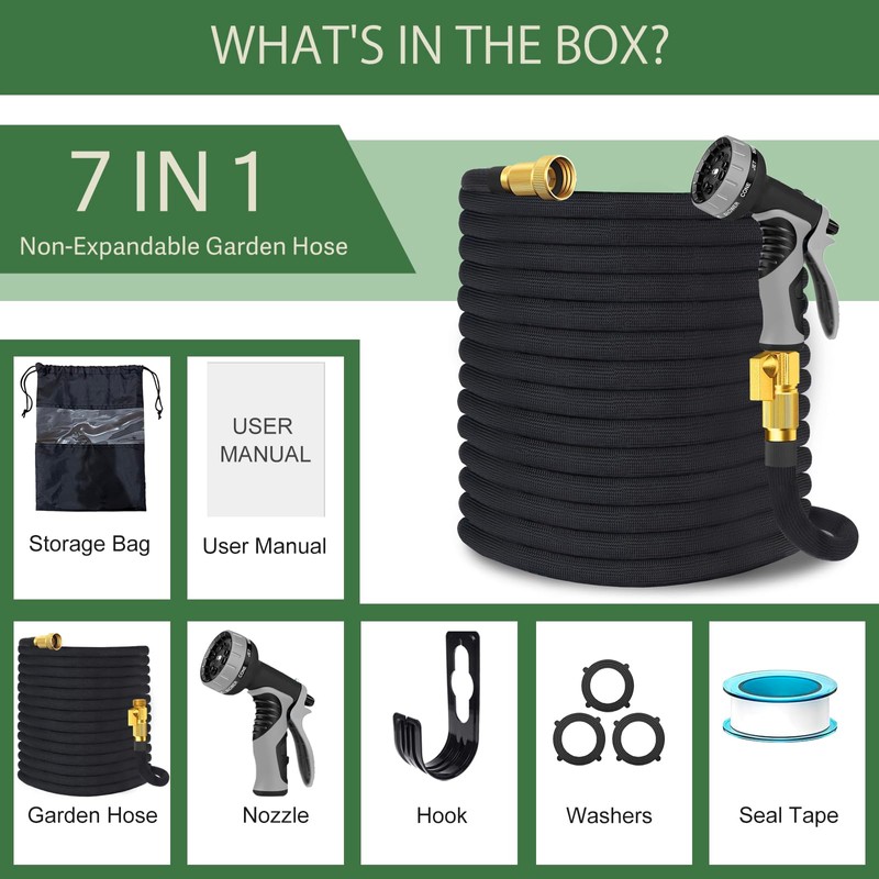 Garden Hose 75 ft, Non-Expandable Flexible Water Hose with 10