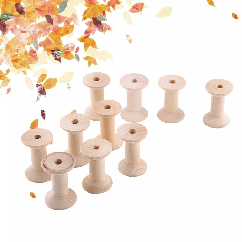 Mini Wooden Bobbins, Pack of 10 Unfinished Wooden Bobbins, Empty