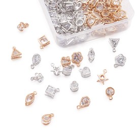 80pcs/Box Clear Cubic Zirconia Charm Pendants Mixed Shapes Alloy Dangle Charms Light Gold & Platinum for Bracelet Necklace Earring Jewellery Making