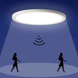 LED Ceiling Light with Motion Sensor, Lamp with Motion Sensor Indoor, 18 W, 1800 lm, 4000 K, Flat Ceiling Light with Motion Sensor, IP44 for Hallway, Basement, Bathroom, Garage, 22 cm, Ultra Thin,