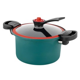 Multifunctional Micro Pressure Cooker - Large Capacity 304 Stainless Steel Non-Stick Pot with Visual Lid & Twist Lock Handles - Compatible with Gas, Induction & Electric Stoves (Green)