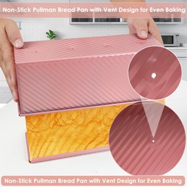 Spmarkt Premium Pink 13-inch Pullman Loaf Pan with Lid - Perfect for Baking Professional-Grade Sandwich Bread, PFOA & PTFE Free, Healthy & Stylish Non-Stick Bread Loaf Pan for Homemade Bread