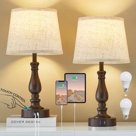 EJIAXIN Table Lamps for Bedrooms Set of 2 - Touch Bedside Lamps with USB C+A Ports - Dimmable Nightstand Lamps for End Tables Farmhouse Night Stand Lamps for Living Room Bed Side Guest Room
