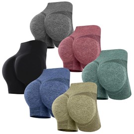 JAFEN Shorts Deportivos Mujer Levantacolas con Control Abdomen - Short Ejercicio Mujer 6 Piezas de Yoga, Transpirable, Alta Compresión y Cintura Alta, para Ciclismo, Gimnasio S/M
