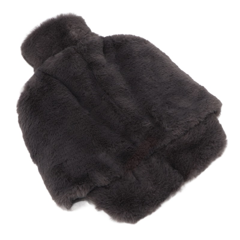 Feet Hot Water Bottle with Soft Fuzzy Cover Grey Rubber
