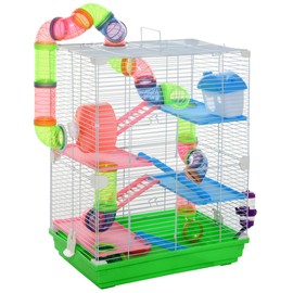Vivastate Engaging 5-Tier Hamster Cage with Tubes and Tunnels, Portable Handle, Includes Water Bottle and Exercise Wheel, Green