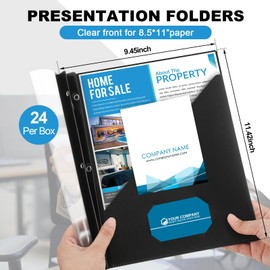 Teling 24 Pcs Clear Report Cover with 3 Prongs, Plastic Report Covers Presentation Folders 90 Sheet Capacity Resume Document Covers for School Office(Black)